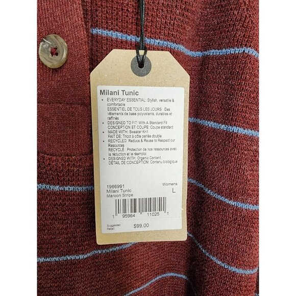 prAna Womens Wool Blend Milani Tunic Large Maroon Stripe Long Sleeve Hood NWT - Picture 4 of 6